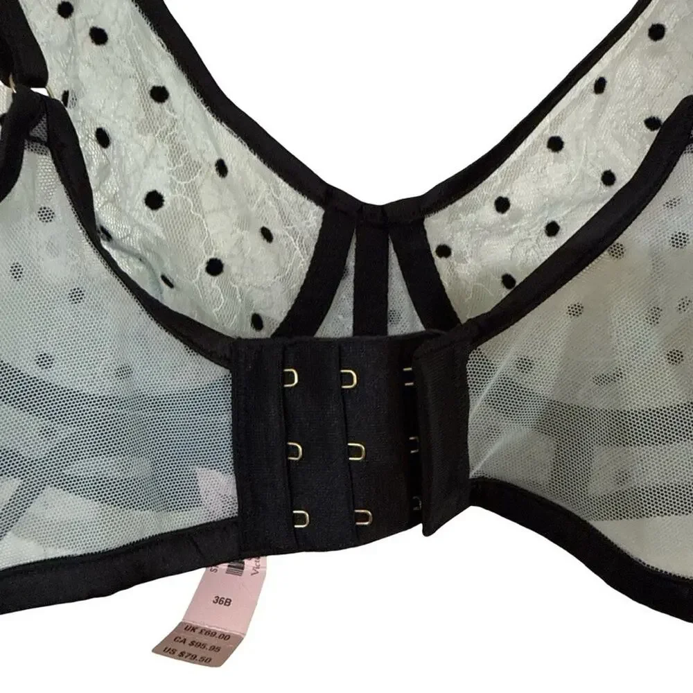 Victorias Secret Unlined Plunge Blue Black Lace Sheer Underwire Bra NWT sz 36B